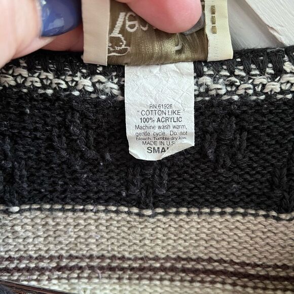 Reba Rose Neutral Stripe Heavy Knit Cardigan Sweater sz S EUC - Picture 4 of 6